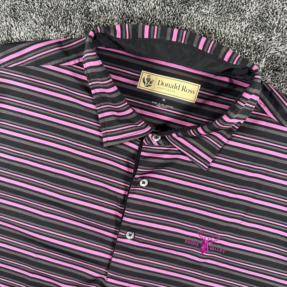 Donald Ross Polo Shirt Mens XL Pink Striped Boone Valley Golf Club Sportswear